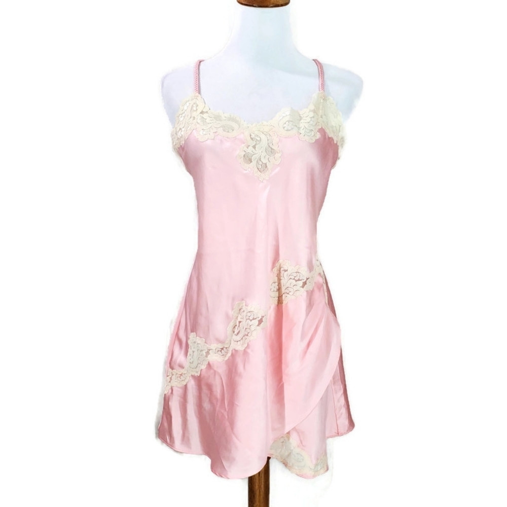 Victoria’s Secret VTG 90s Pink Satin Lace Slip Dress